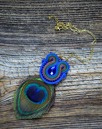 Peacock eye- wisior soutache z piórkiem