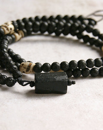 UNIKAT: turmalin, lawa, czaszki-kości yaka- naszyjnik, kaktusia