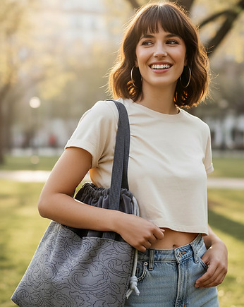 Duża torba shopper unikatowa torba handmade z kieszeniami