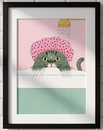 Plakat 30x40 zabawny kot plakat łazienkowy