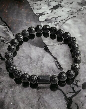 Talizman - czarny turmalin - męska bransoletka, kaktusia
