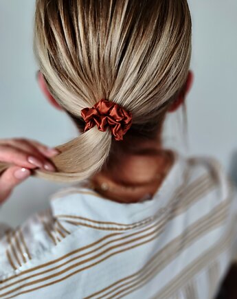 Gumka jedwabna, scrunchie, frotka copper sunset MINI