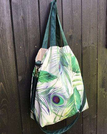 Torbay hobo XXL - print, pawie oczka, PRACOWNIA 166