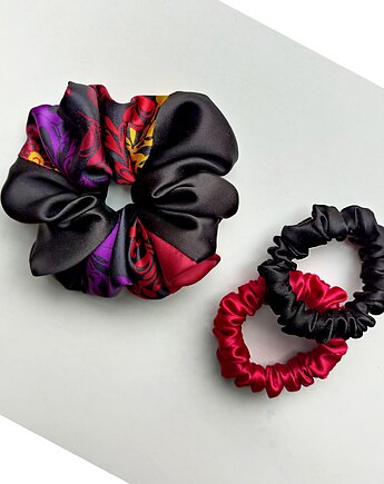 Kolor i czerń  - zestaw jedwabnych scrunchie