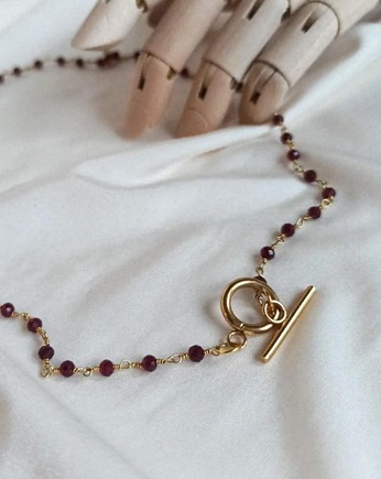 Naszyjnik, amulet z kamieniem granatu, Ważka