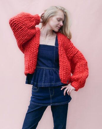 100% MERINO dlugi kardigan w pasy
