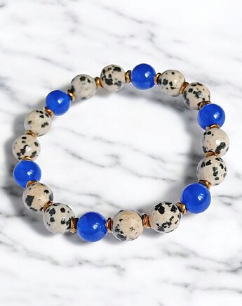 JASPER collection : bransoletka na gumce : jaspis & jadeit niebieski
