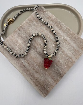 Handmade naszyjnik z jaspisem dalmatyńskim i czerwoną malinką