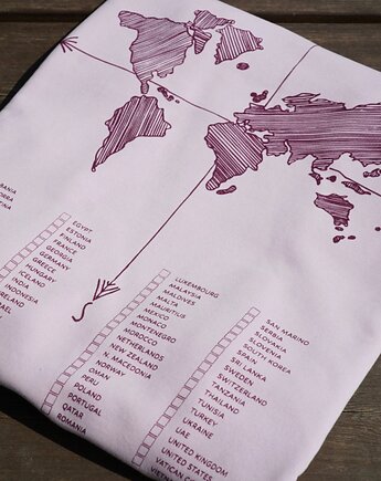 Zaznacz odwiedzone państwa - liliowa bluza dla podróżnika bez kaptura