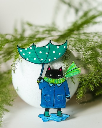 Broszka kot Zenon z parasolem, Pintura