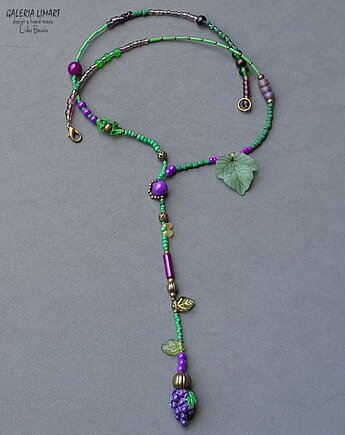 Boho cudny naszyjnik z drobnych koralików z winogronem PREZENT handmade