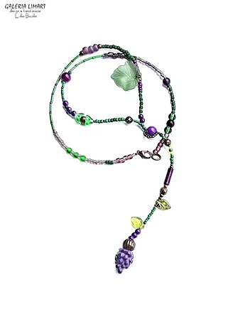 Boho cudny naszyjnik z drobnych koralików z winogronem PREZENT handmade