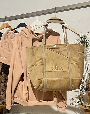 Shopper bag duża torba upcycling sztruks/baranek