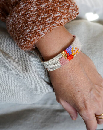 Bransoletka handmade tkana ręcznie na krośnie z koralikami, Słońcem Tkane