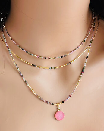 Delikatny komplet NASZYJNIKÓW Turmalin,  kolorowe kamienie, Anemon Atelier