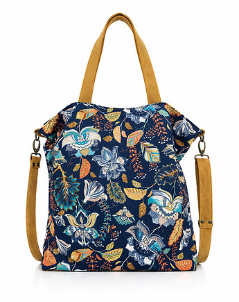 Torba na ramię XXL - print jesienne kwiaty