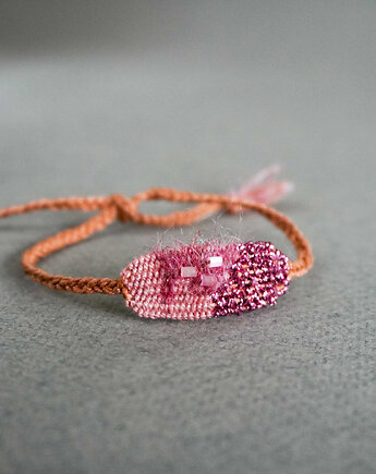 Mini bransoletka handmade , wiązana na supełek - róż, Słońcem Tkane