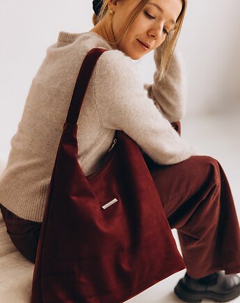 Torba HOBO z bordowego nubuku tapicerskiego