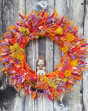 Wianek jesienny, soczysta jesień z wiewiórką, #J3, rozmiar 45 cm, Homeliness Art Decor