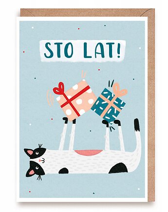 Kartka urodzinowa z kotem - "Sto lat"