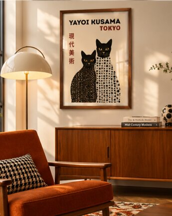 PLAKAT dekoracyjny czarne koty kropki abstrakcyjny Yayoi Kusama, poster