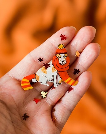 Przypinka foksterier Łatek w szaliku, Pintura