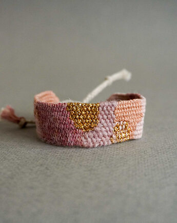 Bransoletka handmade, ręcznie robiona na krośnie w odcieniach różu, Słońcem Tkane