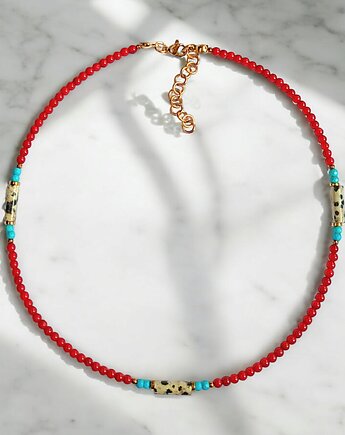 Naszyjnik - choker : INDIA : koral, magnezyt, jaspis, hematyt
