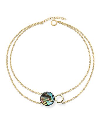 Bransoletka srebrna pozłacana podwójna z masą perłową, Elise Biżuteria