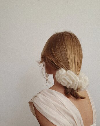 Scrunchie moherowe handmade  Śmietanka