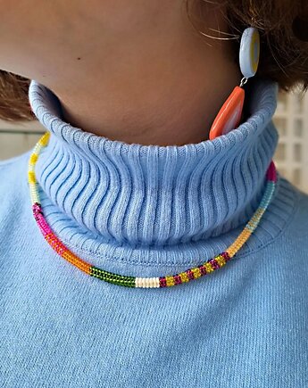 Kolorowy, ręcznie tkany naszyjnik, boho, kwiaty biżuteria