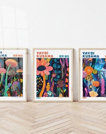 ZESTAW 3 plakatów Yayoi Kusama abstrakcja kwiaty