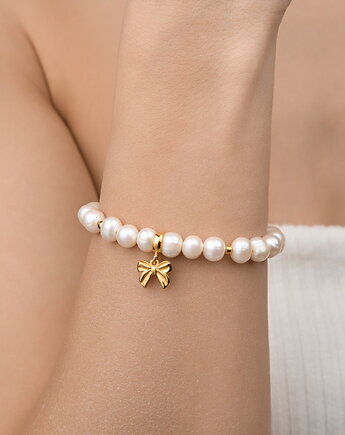 Bransoletka perły naturalne kokardka- srebro 925 pozłacane, Coccola JEWELLERY