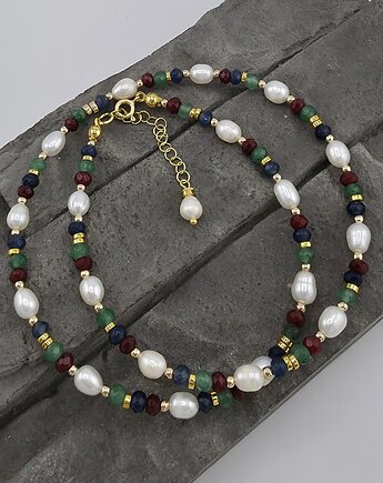 Perły i kolorowe jadeity w złocie, RayOfArt