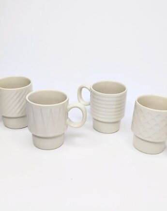 Komplet do espresso, kubeczki kamionkowe białe 4 sztuki, DODUMU