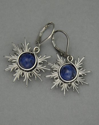 Niebieskie kolczyki słońce sodalit wire wrapping słoneczka