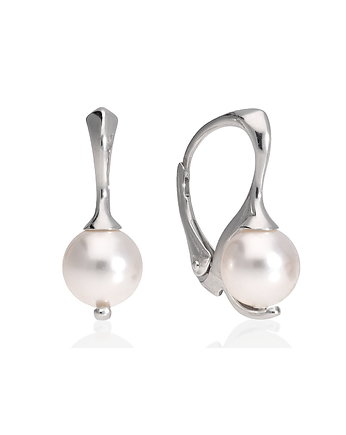 Kolczyki angielskie z białą perłą Swarovski