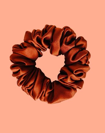 Gumka jedwabna, scrunchie, frotka miedziana brązowa MIDI