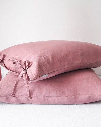 Lniana Poszewka Troczki DUSTY PINK