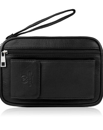 SASZETKA MĘSKA DO RĘKI SKÓRZANA DWUKOMOROWA CZARNA PAOLO PERUZZI T-131-BL, Paolo Peruzzi