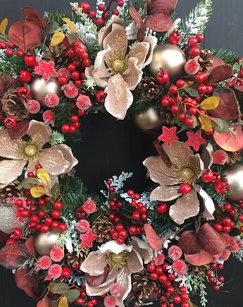 Wianek bożonarodzeniowy w czerwieni i miedzi, EsyFloresy