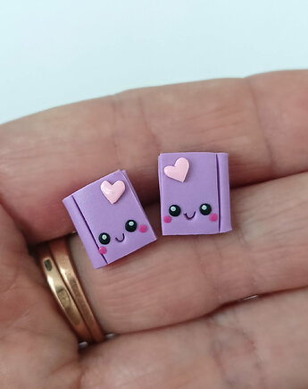 Małe Kolczyki sztyfty Kawaii Książki fioletowe