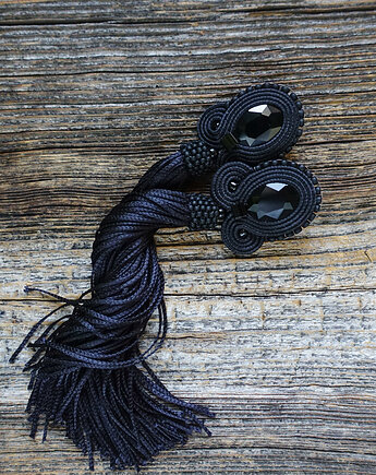 Czarne kolczyki soutache z frędzlami- długie