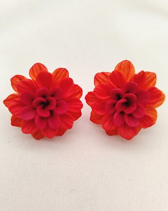 Kolczyki dalie pomarańczowe handmade, jesienne kolczyki kwiatowe