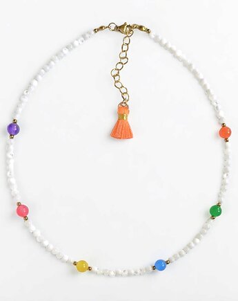 Choker : muszla biała i kolorowy jadeit  : summer collection, kaktusia
