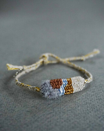 Ręcznie robiona mini bransoletka, wiązana, w stylu boho, Słońcem Tkane