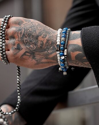 Set 3 męskich bransoletek - Howlit, Lazuryt i Hematyt, Kulka Bransoletki