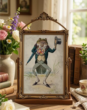 Pan żaba ilustracja vintage, obrazek do pokoju dziecka,