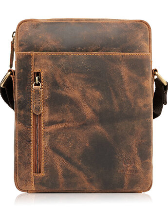 SASZETKA MĘSKA SKÓRZANA NA RAMIĘ BRĄZOWA VINTAGE T-119-HBR, Paolo Peruzzi