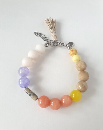 Bransoletka  BOHO ART jadeit, jaspis, fiolet, żółty, beż, krem, rudy, modesign